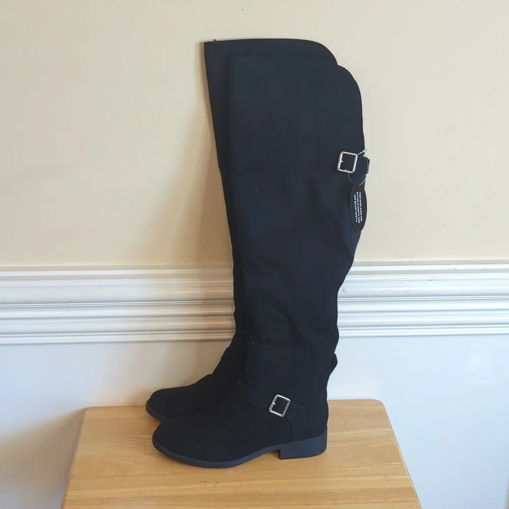 Sun‎ + Stone women's AnyaaWC Faux Leather Wide Calf Over The KneeBoots Size 7.5
